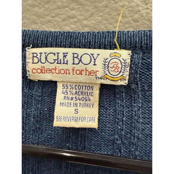Vintage Bugle Boy Collection for Her Sweater Size Small Blue V- Neck Long Sleeve - Picture 2 of 4